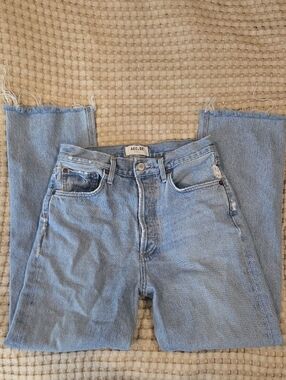 Agolde Light Wash 90s Pinch Waist High Rise Straight Frayed Hem Jeans 26